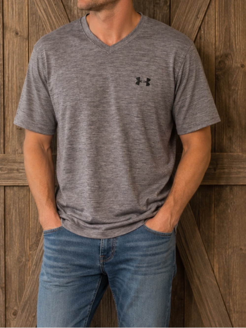 Under Armour Men’s Gray Heather V-Neck Performance Tee - Picture 1 of 4